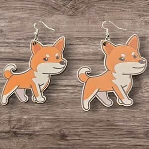 Wooden Dog Dangle Earrings
